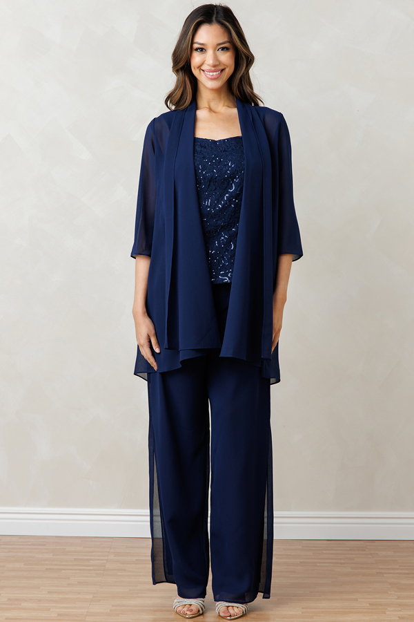 3 Piece Pebble Georgette Pants Set with Jacket